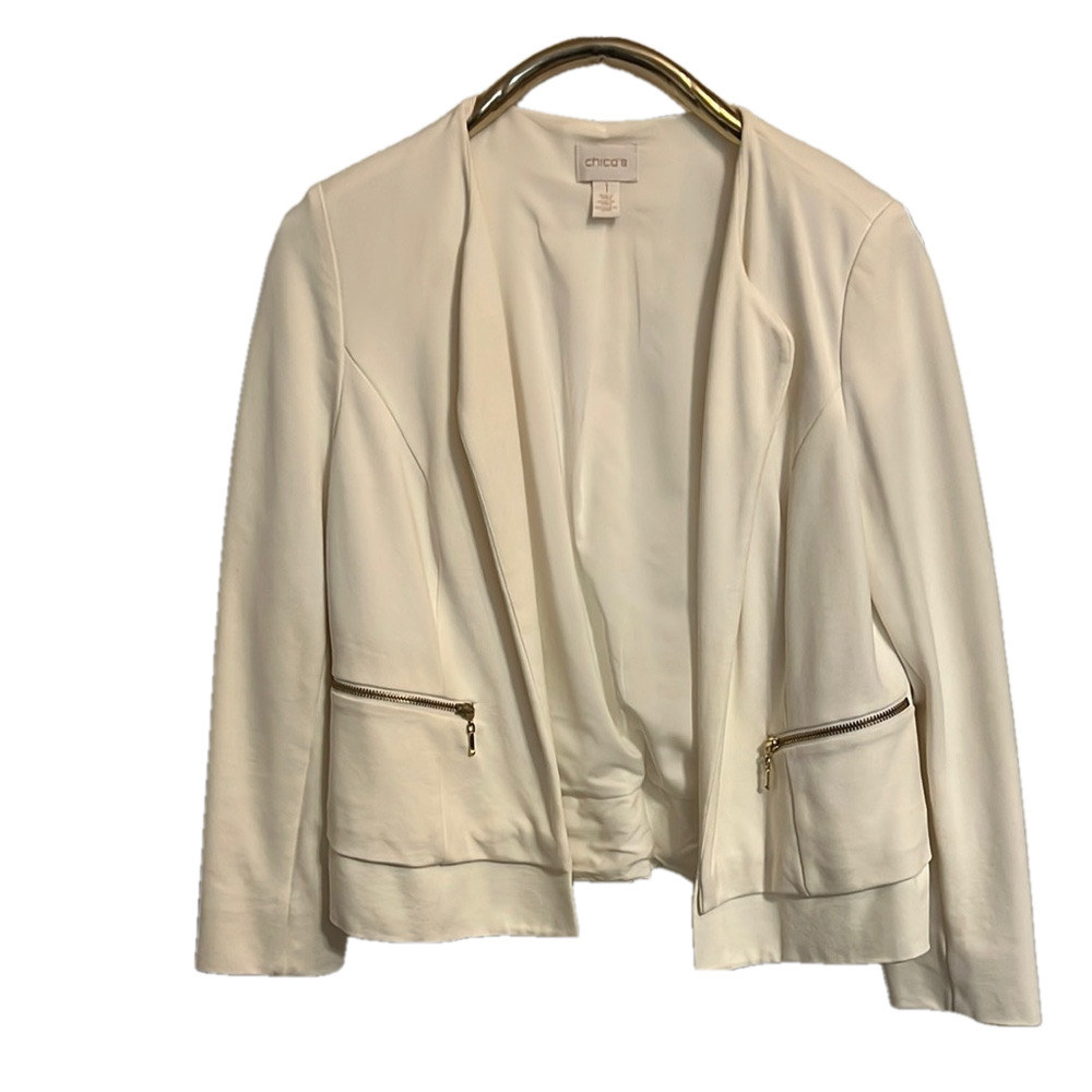 Chico's Women's  Long Sleeve Ponte Knit Ivory Jacket Size 1